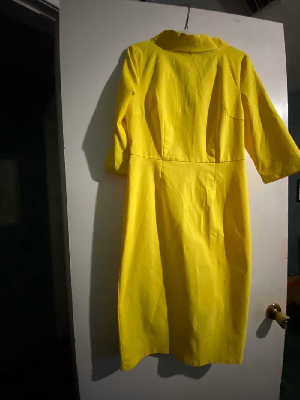 Women's Yellow Midi Shift Dress with Elbow Sleeves
